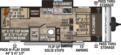 2019 Venture RV Sonic SN234VBH Travel Trailer Floorplan