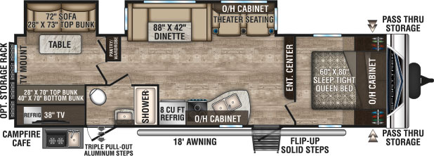 2019 Venture RV SportTrek ST322VBH Travel Trailer Theater Seating Option Floorplan