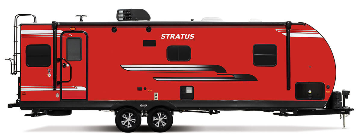 2019 Venture RV Stratus SR261VRL Travel Trailer Exterior Side Profile Door shown in Victory Red