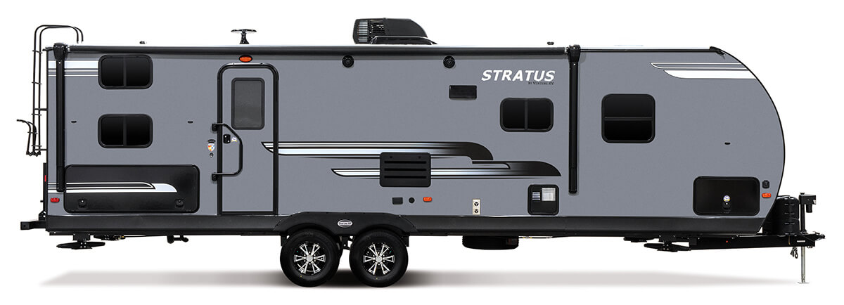 2019 Venture RV Stratus SR281VBH Travel Trailer Exterior Side Profile Door shown in Aztec Grey