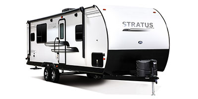 2019 Venture RV Stratus SR261VRK Travel Trailer Exterior Front 3-4 Door Side Shown in Polar White