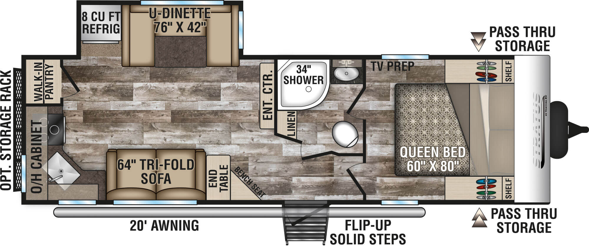 2020 Venture RV Stratus SR261VRK Tri-Fold Sofa Option Travel Trailer Floorplan