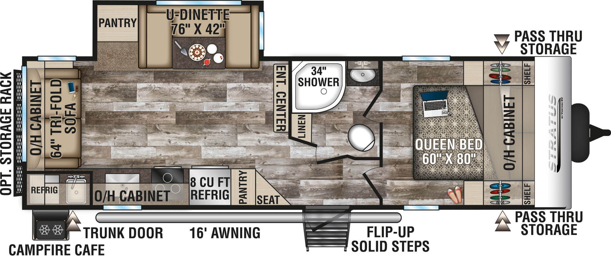 2020 Venture RV Stratus SR271VRS Tri-Fold Sofa Option Travel Trailer Floorplan