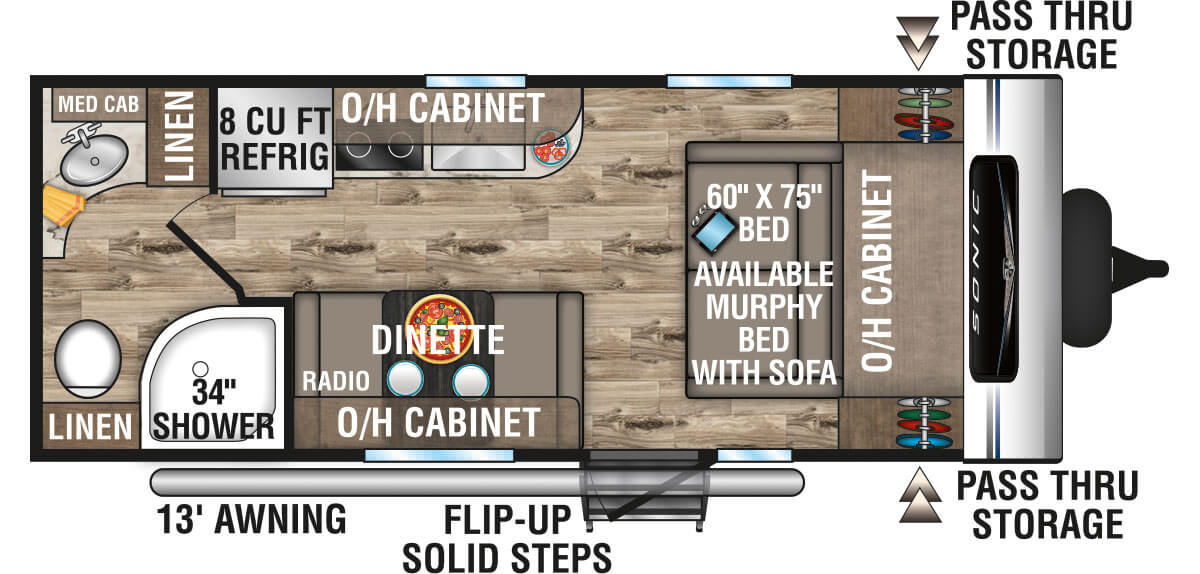 2022 Venture RV Sonic SN190VRB Travel Trailer Floorplan