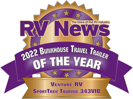 RV News 2022 Bunkhouse Travel Trailer of the Year Award Venture RV SportTrek Touring 343VIB