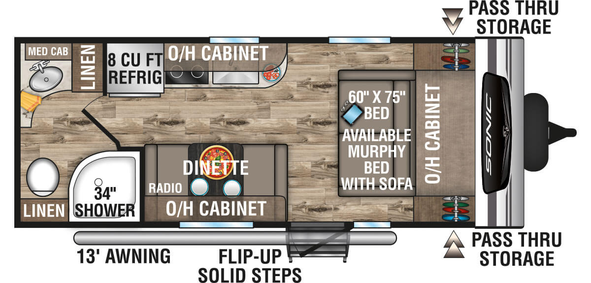 2023 Venture RV Sonic SN190VRB Travel Trailer Floorplan