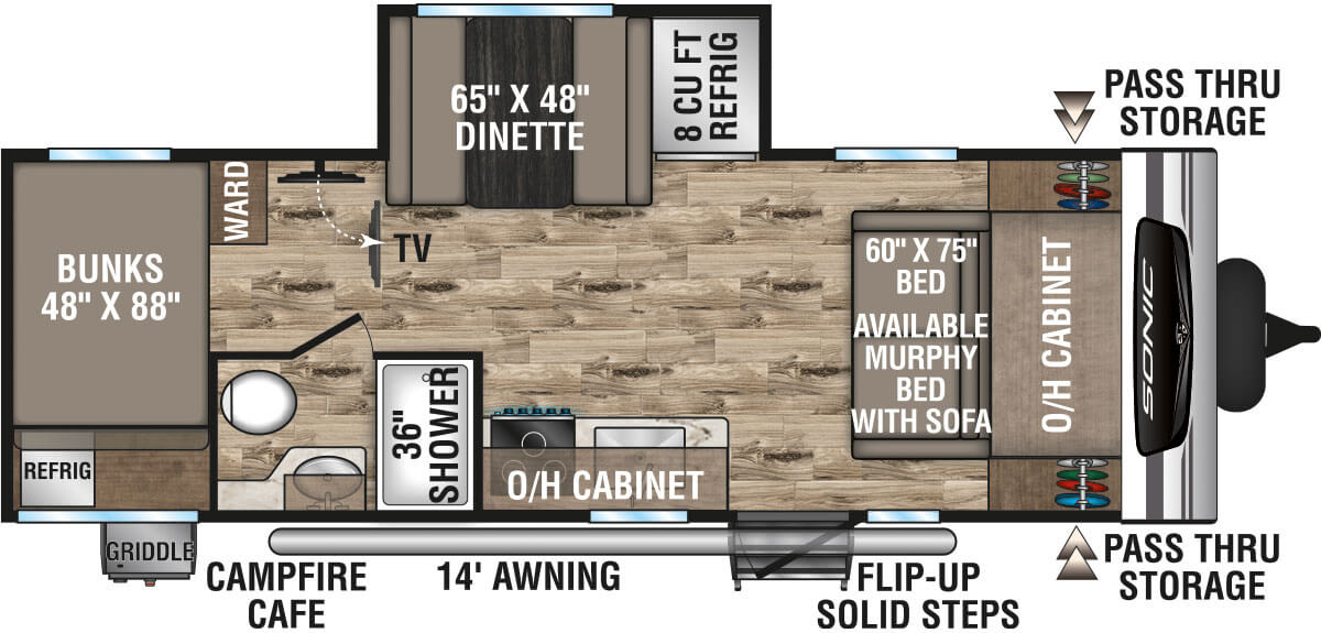 2023 Venture RV Sonic SN211VDB Travel Trailer Floorplan