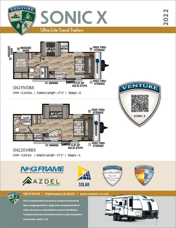 2022 Venture RV Sonic X Ultra Lite Travel Trailers Flyer