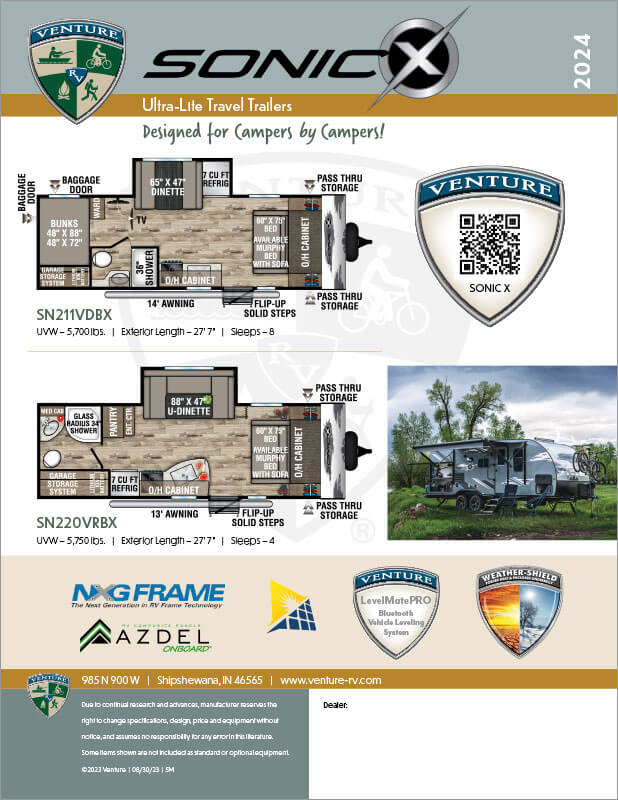 2024 Venture RV Sonic X Ultra Lite Travel Trailers Floorplan Flyer