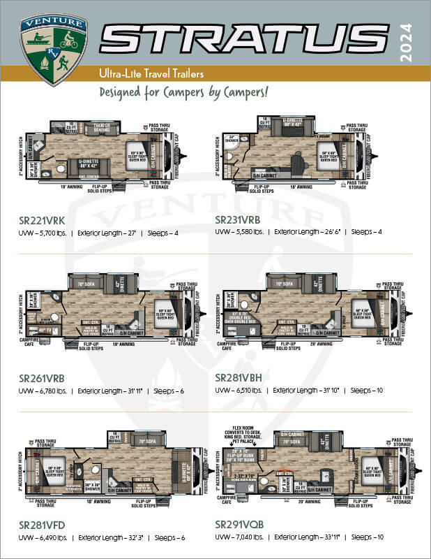 2024 Venture RV Stratus Ultra Lite Travel Trailers Floorplan Flyer