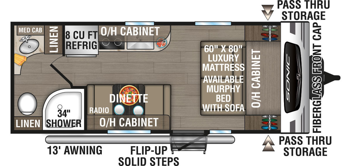 2024 Venture RV Sonic SN190VRB Travel Trailer Floorplan