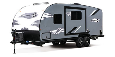 2023 Venture RV Sonic X SN220VRBX Travel Trailer Exterior Front 3-4 Off Door Side