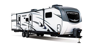 2024 Venture RV SportTrek Touring Edition STT343VBH Travel Trailer Exterior Front 3-4 Door Side