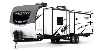 2024 Venture RV SportTrek Touring Edition STT343VIB Travel Trailer Exterior Front 3-4 Off Door Side with Slide Out