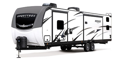 2024 Venture RV SportTrek Touring Edition STT343VIB Travel Trailer Exterior Front 3-4 Off Door Side