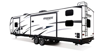 2024 Venture RV SportTrek Touring Edition STT343VIB Travel Trailer Exterior Rear 3-4 Off Door Side