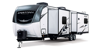 2024 Venture RV SportTrek Touring Edition STT343VIK Travel Trailer Exterior Front 3-4 Off Door Side with Slides Out