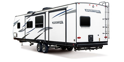 2024 Venture RV SportTrek ST333VIK Travel Trailer Exterior Rear 3-4 Off Door Side